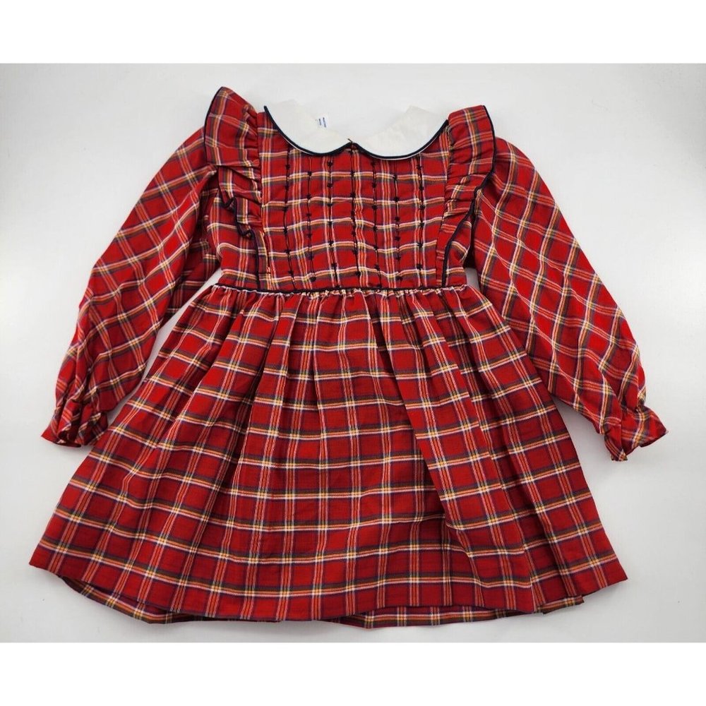 Vtg Polly Flinders Toddler Girls Smocked Holiday Dress Red Tartan Plaid Size‎ 4T